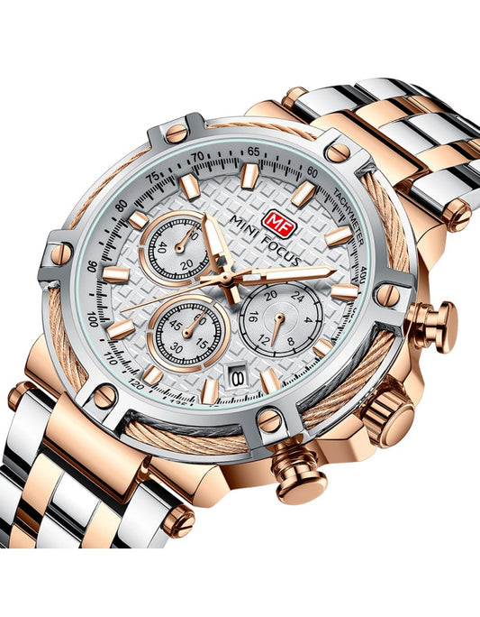 MINI FOCUS MF0470G Original Horloge Mode Montres à Quartz pour Hommes Montre-Bracelet Lumineuse Montre en Acier Inoxydable